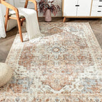 jinchan Kelda Area Rug 4x6 Washable Bedroom Rug Vintage Indoor Floor Cover Distressed Lightweight Non-Slip Low Pile Thin Mat Stain Resistant Carpet for Living Room Dining Room Kitchen Office Brick Red