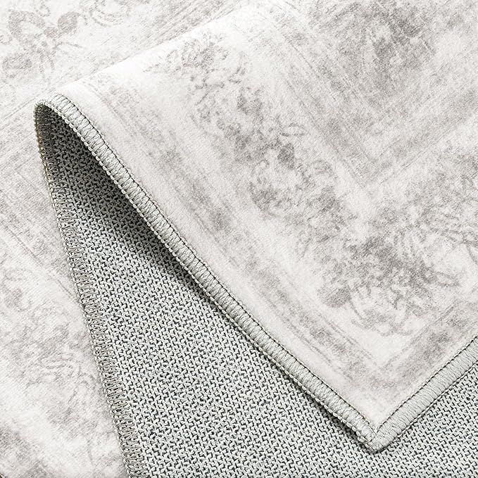 Washable Rug 8x10 Area Rug for Living Room Light Gray Vintage Boho Medallion Large Grey Distressed Retro Carpet Non Slip Indoor Low Pile Small Soft Bedroom Dining Room Home Office