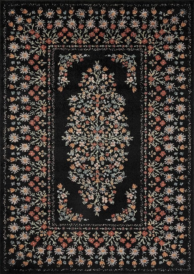 Loloi Rifle Paper Co. Laurel Collection LAU-02 Black 2'-8" x 4' Accent Rug