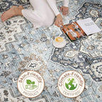 10x12 Area Rug Living Room: Washable Boho Large Neutral Vintage Soft Rugs Stain Resistant Farmhouse Non-Slip Indoor Floor Carpet for Bedroom Nursery Kids Playroom Office Dining Room- Tan Blue