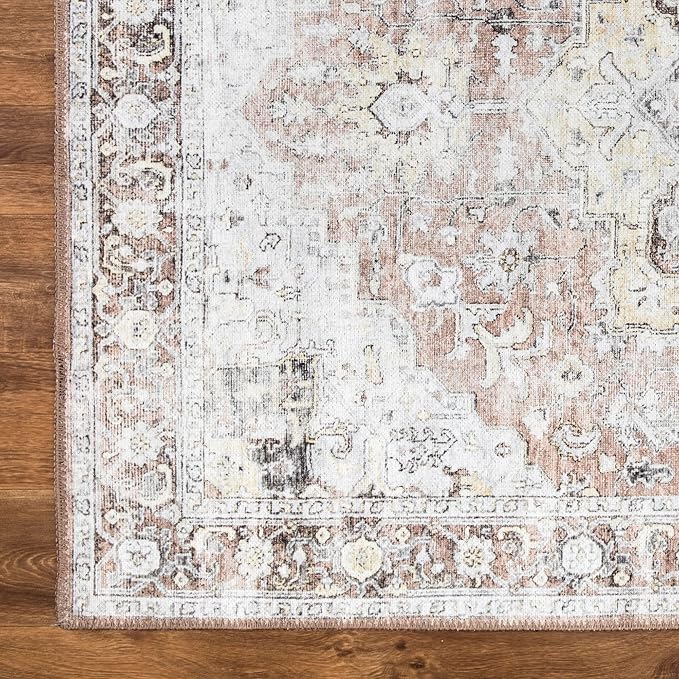 Bloom Rugs Washable Non-Slip 9' x 12' Rug - Blush/Beige Traditional Medallion Area Rug for Living Room, Bedroom, Dining Room, and Kitchen - Exact Size: 9' x 12'