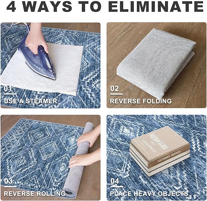 KILOCOCO Runner Rug 2x5 Hallway Runner Rugs Washable Kitchen Runners Non Slip Printed Distressed Laundry Room Rug, Low-Pile Soft Rug Runners for Entryway Bedroom Living Room Bathroom, Stonewashed Blue