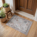 Bavni 2x3 Entryway Rug Bathroom Rugs for Front Door Bedroom Bathroom Kitchen, Washable Vintage Print Carpet, Ultra-Thin Chenille Lightweight Rug with Non Slip Backing, Retro Grey