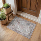 Bavni 2x3 Entryway Rug Bathroom Rugs for Front Door Bedroom Bathroom Kitchen, Washable Vintage Print Carpet, Ultra-Thin Chenille Lightweight Rug with Non Slip Backing, Retro Grey