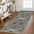 KOZYFLY Runners for Hallways 2x6 Ft Washable Kitchen Runner Rug Boho Runner Rug for Entryway Indoor Printed Oriental Faux Wool Floor Carpet Runner for Bedroom Kitchen Hall, Charcoal/Green/Olive