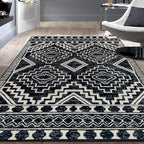 Rugshop Southwestern Black and White Tribal Area Rug – Geometric Diamond Pattern Carpet for Living Room, Bedroom, or Entryway – Boho Rustic Soft Floor Decor 5' x 7' Black