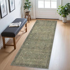 2x10 Runner Rug Machine Washable Boho Rug Runners for Hallway,Ultra-Thin Low Pile Rug,Lightweight Indoor Carpet,Non Slip Floral Runners for Enrtyway, Corridor, Home Office, Kitchen,Muted Green