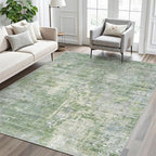 Area Rug 6x9 Abstract Rugs for Living Room 6 x 9 Washable Rugs Green Non Slip Low Pile Rugs for Bedroom Dining Room Foldable Thin
