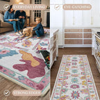 Fame Living Pink Oushak Runner Rug, Modern Runners, Turkish, Eclectic, Floral, Pastel, Washable, Small Throw Rugs, Short Runner for Hallway, Entryway, Laundry, Bedroom, Kitchen, Bathroom, 2'5"x6'5"
