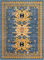 Unique Loom Taftan Collection Border Geometric Tribal Inspired Design Area Rug (9' 10 x 13' 0 Rectangular, Light Blue/ Gold)
