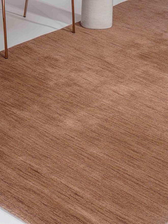 Hand Knotted Loom Wool ECO-Friendly Area Rugs - 3'x5', Rectangle, Light Brown Color, Solid Plain Design, High Pile Thick Handmade Anti Skid Rugs for Living Room (L00111)