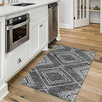ReaLife Rugs Machine Washable Area Rug - Living Room Bedroom Bathroom Kitchen Entryway Office - Padded Crease Free Stain Resistant Premium - Moroccan Diamond Tribal- Jax - Gray- 2'x 3'
