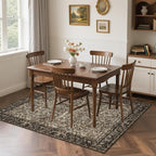 Washable Living Room Rug: 6x9 Boho Floral Soft Area Rug for Bedroom Decor - Vintage Low Pile Thin Carpet for Dining Room Non-Slip - Farmhouse Stain Resistant Rugs - Dark Brown