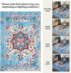 GLN Rugs Traditional Collection - Machine Washable Area Rug, Traditional Washable, Non Slip, Low Pile Chenille Rug, Living Room, Bedroom, Kitchen Rug (2'6" x 7' Blue/Multicolor)