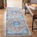Bloom Rugs Washable Non-Slip 7 ft Runner - Peach/Blue Traditional Runner for Entryway, Hallway, Bathroom, and Kitchen - Exact Size: 2.5' x 7'