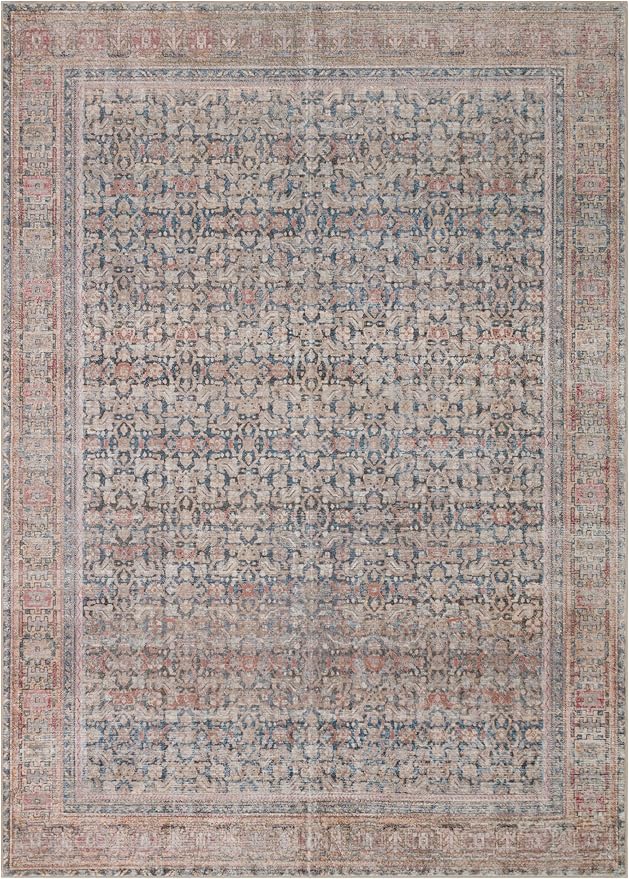 Kuden 10x14 Large Area Rug, Machine Washable Area Rug with Non-Slip Backing, Vintage Style, Soft, Easy Clean, Low Pile Rug for Living Room, Bedroom, Dining Room