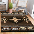 YHSF South West Native American Area Rug C318 - Easy Clean, Thick, Soft, Durable Native Tribal American Indian Inspired Rug for Bedroom/Living Room and More - Chocolate Brown, 3 ft 10 in x 5 ft 2 in