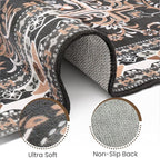 Washable Entryway Rug 3x5 | Non Slip Rug Runners for Hallways, Entryways, Kitchens, Bathrooms, Bedrooms | Ultra-Soft Flannel Carpet Kitchen Rug with Rubber Backing (Black Brown Cream, 3x5)