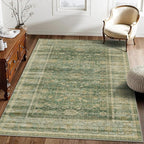 HelloTree Vintage Area Rug 3x5 Green Entryway Office Washable Carpet Non Slip Backing Printed Distressed Rugs for Bedroom Vintage Boho Tribal Area Rugs for Bathroom Bedroom Dining Living Room-Green