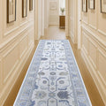 Fame Living Cream Blue Oushak Runner Rug, Modern Runners, Vintage, Turkish, Eclectic, Floral, Pastel, Washable, Runner for Hallway, Kitchen, Bedroom, Bathroom, 2'5"x9'8"