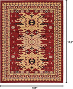 Unique Loom Taftan Collection Border Geometric Tribal Inspired Design Area Rug (9' 0 x 12' 0 Rectangular, Red/ Gold)