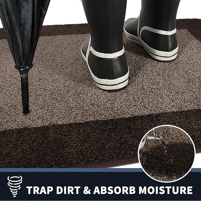 PURRUGS Dirt Trapper Door Mat 32" x 48", Non-Slip/Skid Machine Washable Entryway Rug, Shoes Scraper, Throw Rug, Super Absorbent Area Rug for Muddy Wet Shoes and Paws, Grayish Brown & Coffee