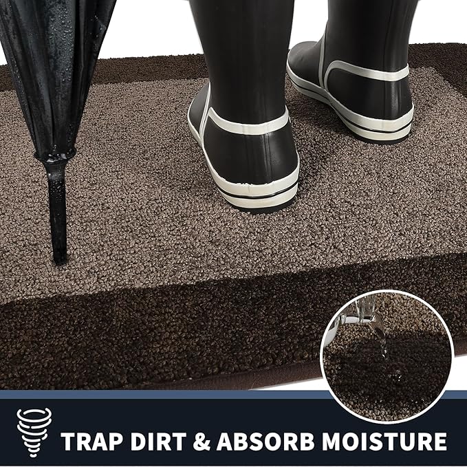 PURRUGS Dirt Trapping Door Mat 24" x 70", Non-Slip/Skid Machine Washable Entryway Rug, Shoes Scraper, Throw Rug, Super Absorbent Area Rug for Muddy Wet Shoes and Paws, Grayish Brown & Coffee