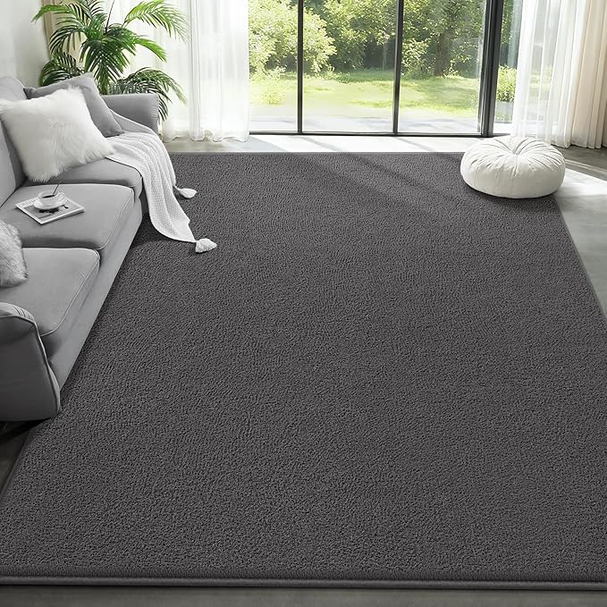 Large Modern Area Rugs for Living Room Bedroom, 5x8 Feet Dark Grey Ultra Soft Solid Thickened Memory Foam Indoor Minimalist Carpets, Non-Slip Comfy Rugs for Boys Girls Nursery Kids Room Home Décor