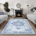 Bloom Rugs Washable Non-Slip 9' x 12' Rug - Gray/Blue Traditional Medallion Area Rug for Living Room, Bedroom, Dining Room, and Kitchen - Exact Size: 9' x 12'