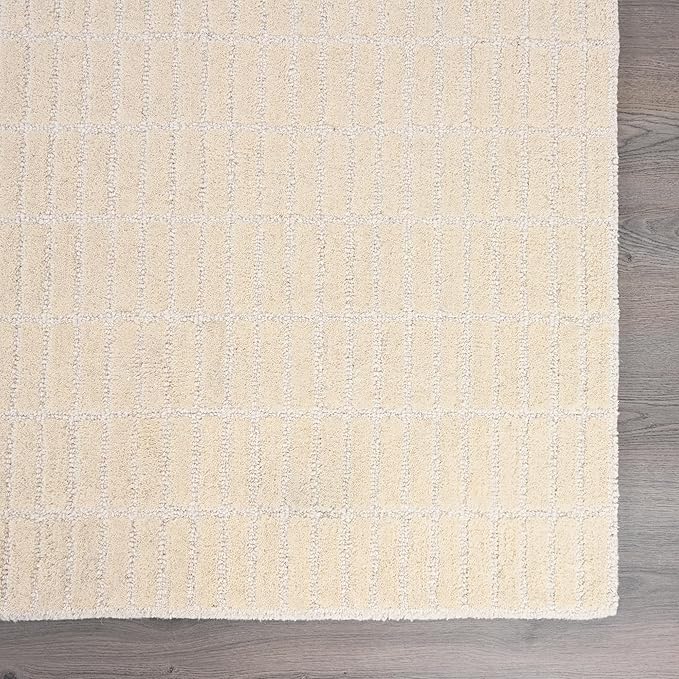 Hand-Tufted 100% Wool Area Rug – Unique Modern Geometric Grid Pattern, Soft Plush Textured Carpet for Living Room, Bedroom, Dining Room & Entryway (Beige, 8' Round)