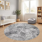 6ft Round Area Rug Living Room Rugs - 6x6 Washable Large Soft Indoor Neutral Modern Abstract Low Pile Rug Carpet for Bedroom Dining Room Farmhouse Home Office - Grey