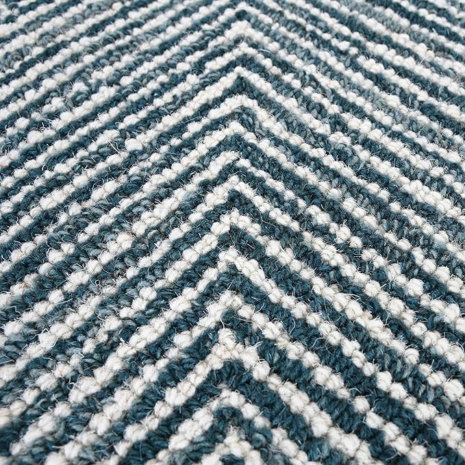 Modern Herringbone Chevron Collection Handcrafted Wool Area Rug - Durable, Zigzag Pattern, for High Traffic, Contemporary Design for Living Room, Bedroom, Dining Room Decor (Denim Blue, 8' x 11')