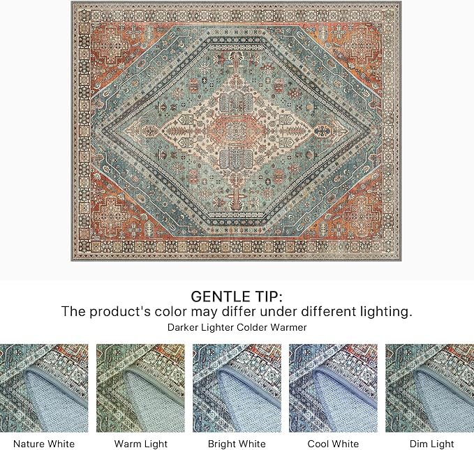 Bavni Runner Rug 2x12 Kitchen Rugs for Hallways Entryway, Washable Vintage Print Carpet, Ultra-Thin Chenille Low Pile Lightweight Rug with Non Slip Backing, Light Red/Blue