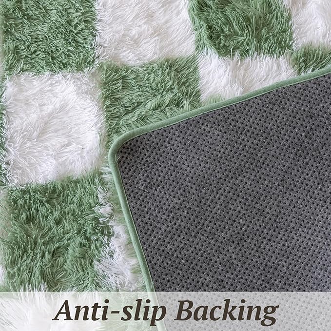 5x7 Area Rugs for Living Room Bedroom, Soft Fluffy Shaggy Bedside Rug, Indoor Floor Carpet for Kids Playroom, Dorms, Nursery Rooms, Home Decor (Green & White 5'x7')