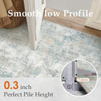 4x5 Washable Area Rug Blue Cream Abstract Entryway Office Throw Rug Neutral Modern Non Slip Soft Low Pile Lightweight Carpet for Kitchen Living Room Bedroom Entrance