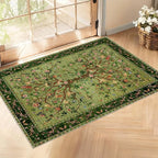 Door Mat Entryway Rug 2x3, Machine Washable Non-Slip Small Area Rug, Boho Floral Low Pile Throw Rugs for Entrance, Front Door, Entry, Kitchen, Kids Room（Green）