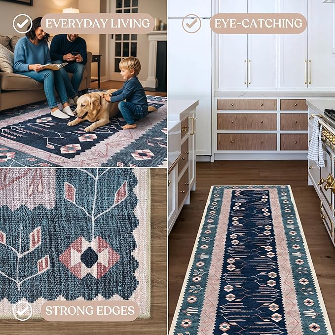 Washable Area Rug. Modern Farmhouse. Vintage. Turkish. Bohemian. Distressed. Oriental. Traditional. Rugs for Living Room. Dining. Bedroom. Office. Entryway. Foyer. (862CN, 9' x 12')