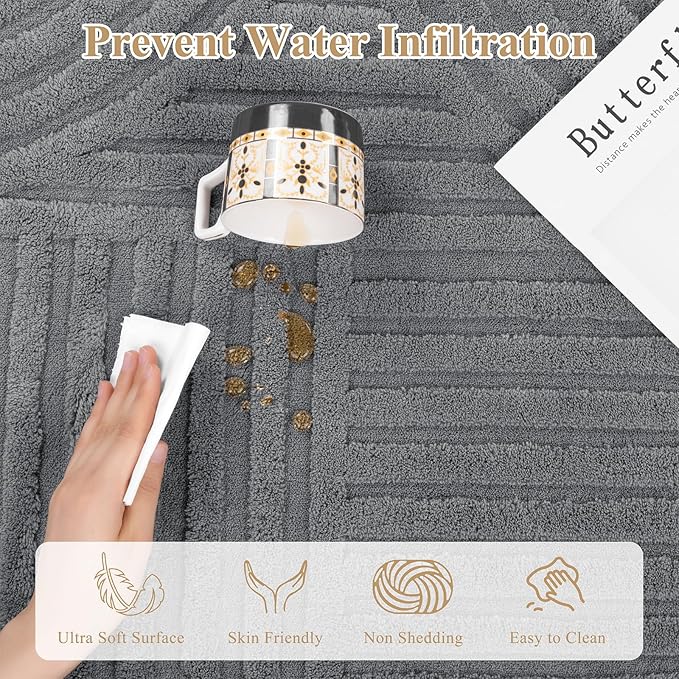 Pauwer 8x10 Washable Area Rugs for Living Room Modern Grey Solid Color Soft Fluffy Rugs for Bedroom Non Slip Boho Accent Indoor Mat Floor Carpet Cover for Kids Room Dining Room Kitchen Office