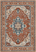 Area Rugs 3'x5' Washable Non-Slip, Floral Vintage Distress Print Pattern Medallion Carpet for Living Room Bedroom Dining Room, Red Orange Blue Brown