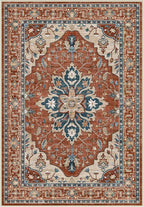 Area Rugs 2'x3' Washable Non-Slip, Floral Vintage Distress Print Pattern Medallion Carpet for Living Room Bedroom Dining Room, Red Orange Blue Brown
