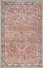 GLN Rugs Traditional Collection - Machine Washable Area Rug, Traditional Washable, Non Slip, Low Pile Chenille Rug, Living Room, Bedroom, Kitchen Rug (3' x 5' Terra/Multicolor 1168)