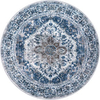 KOZYFLY Round Rug 5 Ft Rugs for Entryway Washable Circle Entrance Rug Non Slip Round Doormat Indoor Printed Faux Wool Round Front Door Mat Floor Carpet for Backdoor, Entryway, Bedroom, Blue