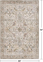 Large Washable Living Room Area Rug, Moss 4x6 Oriental Rug for Bedroom Beside Bed, Kitchen, Mudroom, Entryway, Vintage Home Décor, Non Slip Soft Stain Resistane Carpet with Bird Pattern