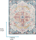 Livabliss Area Rugs - 8x10 Odelia Vintage Boho Aqua Burgandy Blue Area Rug for Living Room Bedroom - Floral Medallion Stain Resistant Carpet for Kitchen, Nursery, Office (7'10" x 10')