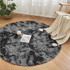 Andency Tie-Dyed Dark Grey Round Area Rug for Living Room, 5x5 ft Shag Rug for Bedroom, Fluffy Circle Carpet for Home Decor, Room, Fuzzy Plush Circular Rug for Dorm Playroom