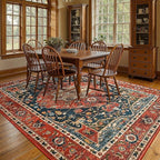 YJ.GWL Area Rugs for Living Room 9x12 Machine Washable Rugs, Non Slip Floral Vintage Rug Indoor Carpet, Stain Resistant Large Rug for Bedroom Dining Room, Orange-Red