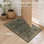 Bavni 2x3 Doormat, Machine Washable Runner Rug Non Slip, Vintage Floral Print Style Rugs for Entrance-Lightweight Low Pile Carpet for Hallways Kitchen and Corridor, Dark Green/Multi