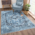 Bloom Rugs Caria Washable Non-Slip 4x6 Rug - Blue/Charcoal Traditional Area Rug for Living Room, Bedroom, Dining Room, and Kitchen - Exact Size: 4' x 6'
