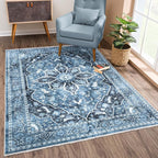Bloom Rugs Washable Non-Slip 2x3 Rug - Blue/Charcoal Traditional Oriental Area Rug for Living Room, Bedroom, Dining Room, and Kitchen - Exact Size: 2' x 3'