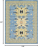 Unique Loom Taftan Collection Border Geometric Tribal Inspired Design Area Rug (9' 10 x 13' 0 Rectangular, Light Blue/ Gold)